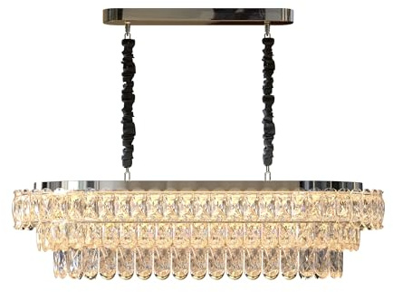 LEDSone Lustre moderne en cristal de luxe doré lustre ovale île en cristal pour salle à manger, cuisine, salon (13,7 x L 27,5)