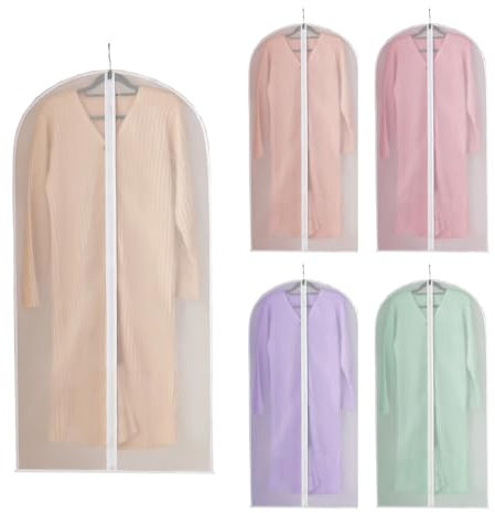 Kleiderhüllen mit Reißverschluss - 5 Stück Kleidersäcke Anzug Schutzhülle 140x60cm Transparent Anzugtasche Wasserdicht für Anzüge Kleider