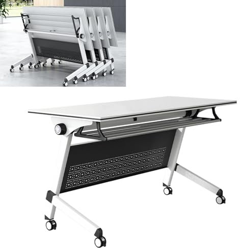 Klappbarer Konferenztisch, mobiler Schreibtisch mit Rollen, modern, weiß, Büromöbel, klein, quadratisch, Trainingstisch für Konferenzraum (55 x 21,6 x 30 cm)