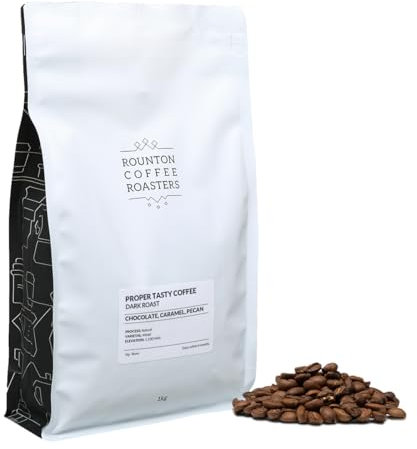 Rounton Coffee Roasters | Proper Tasty Coffee | Dark Roast 1kg | Fresh 100% Arabica Espresso Beans | Notes of Chocolate, Caramel & Pecan | Intensity 5/5 | Smooth All-Day Coffee