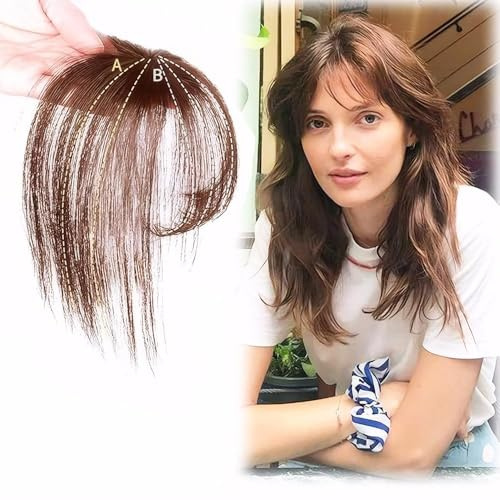 FFWTPY Extensiones Pelo Natural Postizo Flequillo a Clip Flequillo Sintético Hair de Cabello Prótesis Capilar con Patillas para Mujeres el Uso Diario (Marrón claro 2/30)