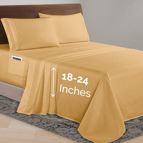 Elegant Comfort Luxurious 1500 Premium Hotel Quality Microfiber 4-Piece Sheet Set, 18-24 Inches Deep - Extra Deep Pocket Sheets - Ultra Soft 4PC Deep Pocket Sheets, California King, Camel-Gold