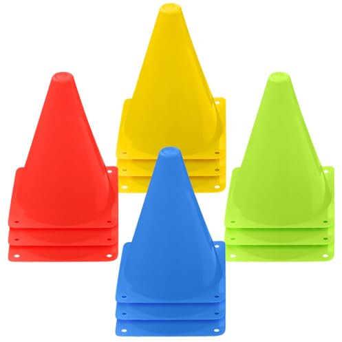 12 Stück Markierungskegel, 18cm Hütchen Kinder Pylonen, Fußball Hütchen, Markierungshütchen, Verkehrshütchen, Trainingshütchen Fußball Markierkegel für Fußball, Sport, Reitsport & Hund Training