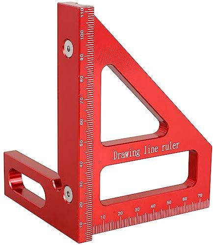Foppla Miter Triangle Ruler,Aluminum Alloy 45/90° Sturdy Square Protractor, 3D Multi Angle Measuring Ruler, Layout Measuring Tool for Woodworking (Red)