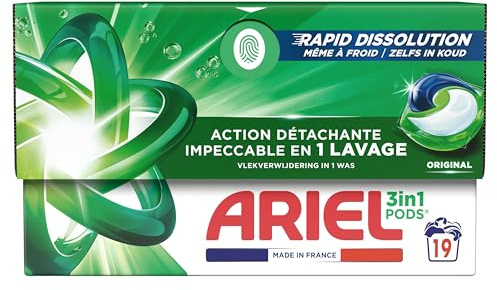 Ariel 3en1 PODS, Lessive Liquide En Capsules, 76 Lavages (4 x 19 Lavages), Élimination Impeccable Des Taches En Un Seul Lavage, Dissolution Rapide Même À Froid