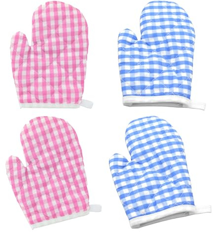 EOWVISN 2 Pairs Of Children'S Plaid Gloves, Microwave Oven Insulation Gloves, Reusable, Multi-Purpose Kitchen Baking Accessories.