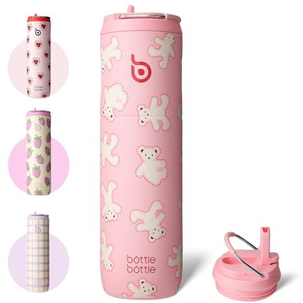 BOTTLE BOTTLE Bouteille d'eau isotherme de 710 ml avec couvercle à paille et poignée, en acier inoxydable à double paroi sous vide, anti-fuite, sans BPA, pour sport, voyage, salle de sport (Cookies