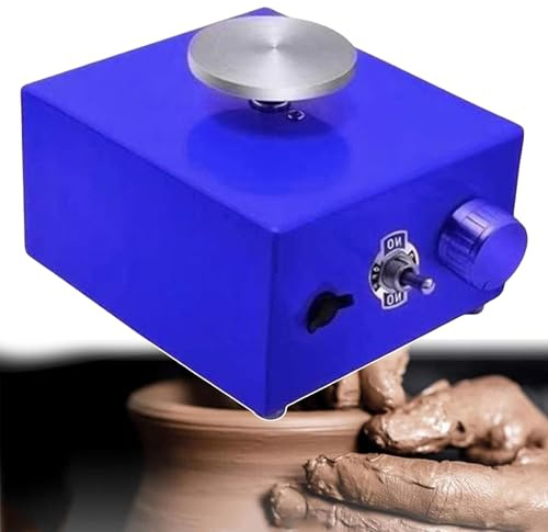 MYXJX tornio per Ceramica, 8 Utensili for Argilla e 2 Piatti girevoli in Lega di Alluminio - Mini Macchina for la Produzione di Argilla e Ceramica for l'insegnamento Scolastico e Domestico(Blue)