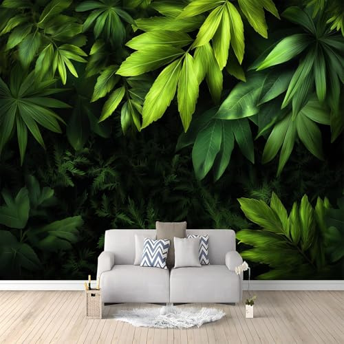Fotomurales Hojas De Selva Tropical 250x175 cm Papel Tapiz Fotográfico no tejido 3D Moderna Fondo De Pantalla Mural Decoración De Pared Sala Cuarto Oficina Salón