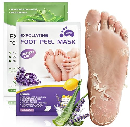 2 Pares Mascarilla Pies Peeling, Máscara Pies Peeling, Elimina Piel Muerta, Hidratante & Nutritiva, Pies Suaves, Reparar El TalóN Agrietado Muerto (Aloés + Lavanda)