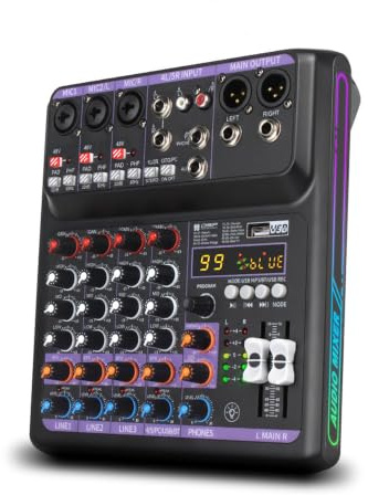 Upgrade RGB DJ Mixer Soundboard-Konsolensystem, 5 Kanal 48V-Phantomspeisung OTG mit Bluetooth USB MP3 KTV(5 channel pro)
