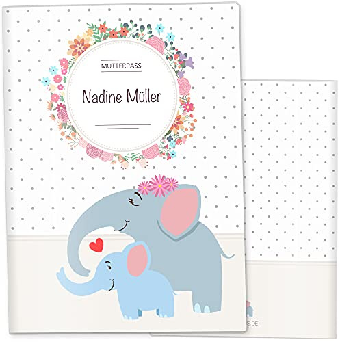 OLGS Mutterpasshülle Elefant, personalisiert Mommy Love Dots mit Ultraschallbilderfach