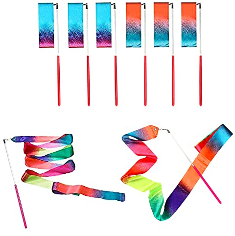 ZARRS Tanzband, 6 Stück, Rhythmische Gymnastik, Streamer, 2 m, Kinder, für die künstlerische Ausbildung, Tanzstab
