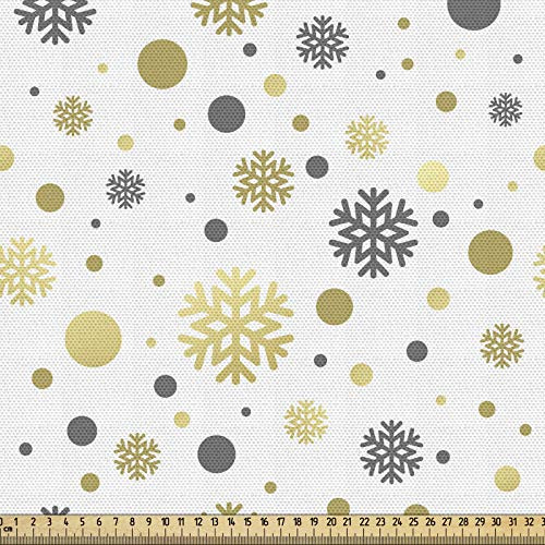 ABAKUHAUS Weihnachten Gewebe als Meterware, Snowy-Winter, Dicht Gewebter Stoff zum Nähen Polster Wohnaccessoires, 3M (148x300cm),Gelb Weiß Grau