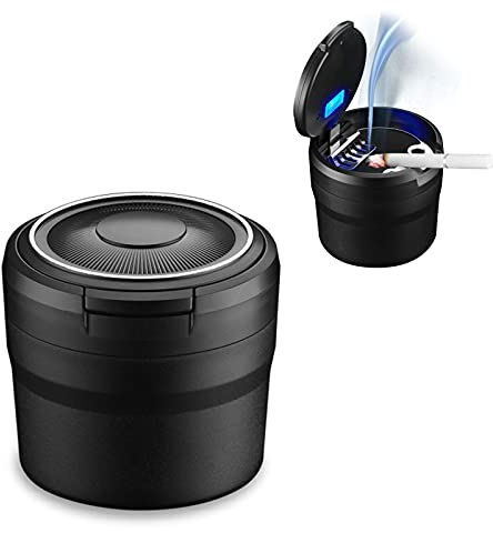 Fcslvy Posacenere auto, Posacenere per auto rimovibile facile da pulire con luce a LED con coperchio a scatto, portacenere autoestinguente per auto da campeggio allaperto(Nero)