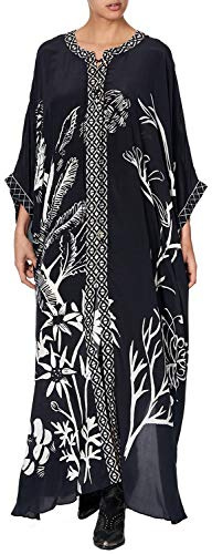 YouKD Lång kaftan bohemisk kimono maxi nattlinne strand täckande klänning för kvinnor, Svart 2, en storlek