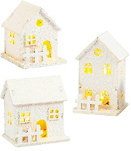 LED Weihnachtsdorf mit Beleuchtung Holz, Weihnachtsdorf Häuser Beleuchtet, Beleuchtetes Weihnachtsdorf Lichterkette Weihnachtsdorf Winterdorf, Weihnachtsdeko - Weiß