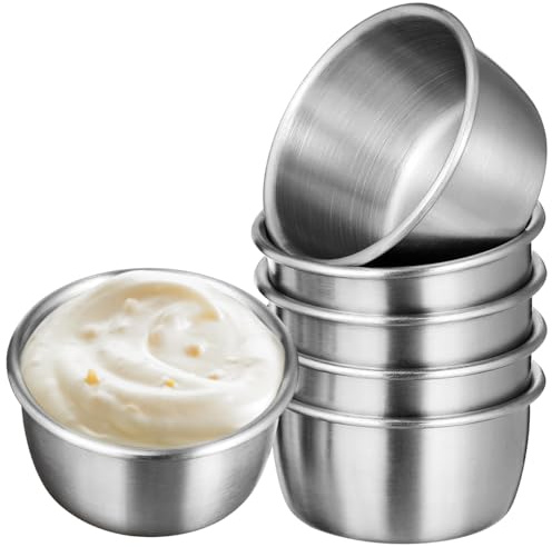 TOPBATHY Lot De 6 Bols À Tremper En Acier Inoxydable 5.50X5.50X3.00Cm Tasses Réutilisables Pour Condiments Tapas Cuisine Restaurant Barbecue