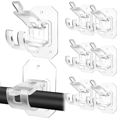 8PCS Upgraded No Drill Curtain Rod Brackets No Drilling Curtain Rod Holders Self Adhesive Curtain Rod Hooks Nail Free Adjustable Curtain Hangers Suitable for Poles of 0.78~1.57 Inch(Transparent)