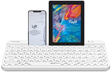 Bloody FBK30 - Teclado inalámbrico multidispositivo QuietKey 2.4G y Bluetooth modo dual, hasta 4 dispositivos, portátil con soporte integrado para Mac iOS, Windows, Android (blanco puro)