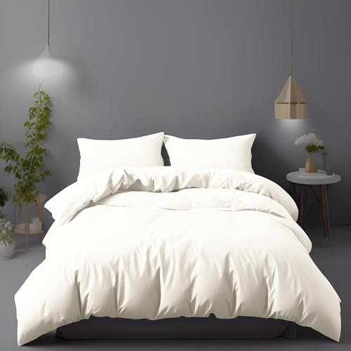 LivinEase Brushed Microfibre King Size Duvet Cover Sets - 100 GSM Cream Kingsize Duvet Cover with 2 Pillowcases (50x75 cm) - Hotel Quality Hypoallergenic, Easy Care and Comfortable
