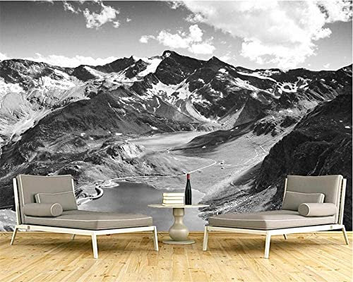 Décalcomanie De Papier Peint Pelable Et Autocollant Pour Décoration Murale Paysage De Montagne Noir Et Blanc Bricolage Mur Art Peintures Murales Maison Décoration Mu 350 (largeur) x 256 (hauteur) cm