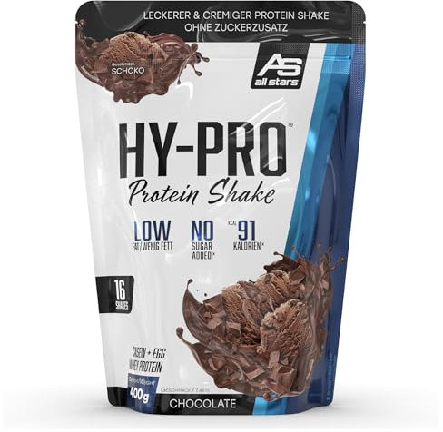 ALL STARS Hy-Pro Whey Protein Pulver ohne Zucker 400g Schoko - Cremiger Shake mit 30g Eiweiß pro Portion, 4 hochwertige Proteinkomponenten
