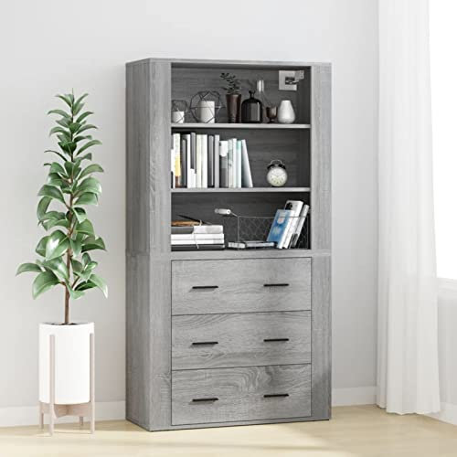 ADWOA Highboard Comode Kinderzimmer Kommode Kasten Grau Sonoma Holzwerkstoff Tv Kommode Weiß