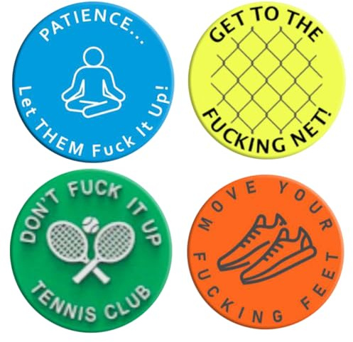 Wedhapy Tennis-Dämpfer Tennisschläger-Dämpfer Tennisschläger-Dämpfer 4 Stück inspirierender Slogan lustiger Silikon-Tennis-Dämpfer rund tragbarer Tennis-Stoßdämpfer für Schläger Tennis-Geschenk