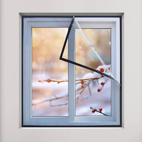 Thermo Cover Fenster-Isolierfolie für Winter,verdickende Kälteschutzfolie,Fenster Isolierung Film,Winddicht Planen-Fenster-Isolierfolie,Isolierte Fensterfolie,Schlagfrei (200x250cm/79x98)