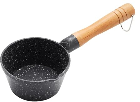 LOVIVER Small Milk Pan, Small Saucepan Milk Pot, with Wooden Handle, 4 for Restaurant Home Picnic, Black