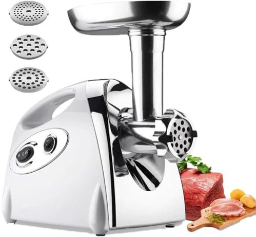Picadora de carne eléctrica, máquina for hacer salchichas, picadora de carne, embutidora de salchichas multifuncional, máquina picadora de alimentos con accesorio Kibbe, 3 platos de corte, picadora (