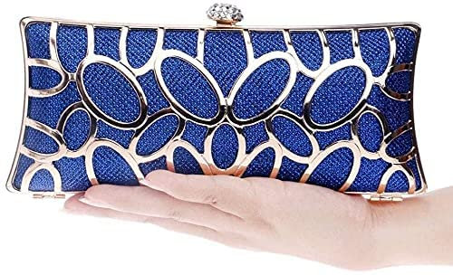 RajoNN Abendhandtaschen für Damen, Tasche aus Metall, Hohle Damen-Clutch, Balltasche, Brauttasche (Gold) (Blau)