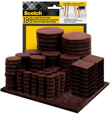 Scotch Felt Pads 199 PCS Brown, Felt Furniture Pads for Protecting Hardwood Floors, Round, Assorted Sizes Value Pack, Self-Stick Design, Protecting from Nicks, dents and Scratches (FP847-199NA)