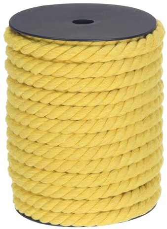 QUARKZMAN Baumwollseil 3 Strang Gedrehtes Geflochtenes Seil, Gelb 23m/25 Yard 10mm Durchmesser für Wandbehang, Pflanzenaufhänger, Stricken, Makramee-Knoten