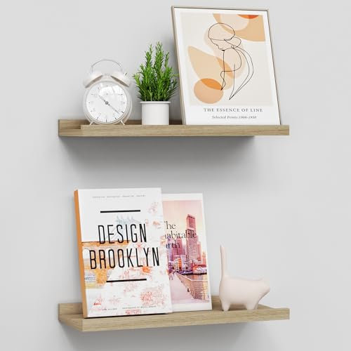 BONTEC Estanteria Pared, 2 Baldas Flotantes Pared 40x15 cm con Borde Protector, Resistencia Total 20kg, Balda Madera MDF, para Salon Cocina Baño, Beige