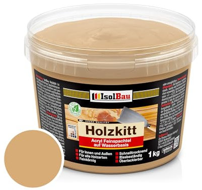 Isolbau - Holz-Spachtelmasse 1 kg - Holzspachtel Holzkitt Außen und Innen - Holz-Reparaturspachtel - Holzreparaturmasse - Holz-Fertigspachtel - Schnelltrocknend - Eiche Natur (Nr. 24)