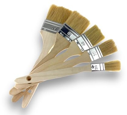 Lot de 5 pinceaux Queue de morue | Soie Blanche | Largeur 20-30-40-50-60 mm | Epaisseur Simple | Peinture Huile Acrylique Colle lasure Teinture apprêt résine | Kibros LOT_320