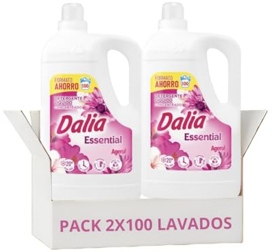 Dalia | Detergente Líquido para Lavadora Quitamanchas incluso en Agua Fría | Ropa Blanca y de Color | Fragancia duradera | 2x100 Lavados | Formato Familiar (Essential)