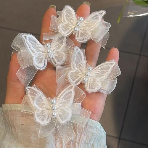 Pinzas para el pelo de mariposa con perlas y cinta, 5 piezas de accesorios blancos para el pelo para mujeres y niñas, bonitas herramientas de peinado para bodas, despedidas de soltera y uso diario