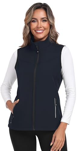 MoFiz mjuk skalväst dam väst utomhus fleece löpväst vattentät vandring sport ärmlös jacka, blå, XXL