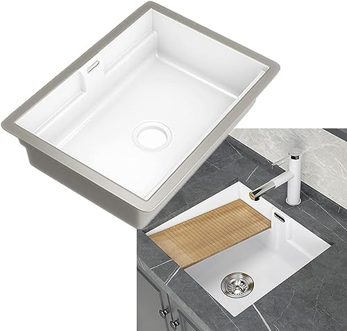 Lavello Bianco della Fattoria, Lavello della Lavanderia in Ceramica Rettangolo del Lavello del Vaso del Balcone in Ceramica con Lavatoio E Colino, Lavello della Cucina MOD, White, 70x47x24.5cm