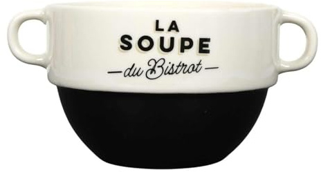 HowHomely Bol à soupe 450 ml noir avec anses – Bol à soupe en céramique pour soupe, ragoût, crème, dessert, bol de service moderne, passe au lave-vaisselle