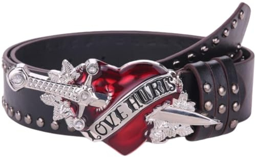 Brxmpn Unisex-gürtel Rotem Herz, Gothic-Stil, Verstellbar, Punk-Nieten, Taillengürtel, Y2k-Western-pu-ledergürtel Für Damen Und Mädchen