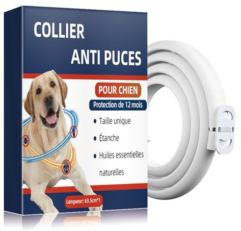 Collier Anti Puces pour Chien Élimine Tiques, Poux, Réglable (63.5cm) | Huiles Essentielles 100% Naturelles, Résistant à l'eau, pour Chiens Grands, Moyens et Petits