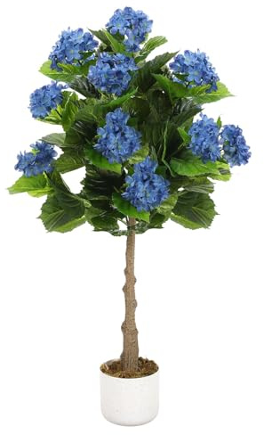 GarveeHome Hortensia Artificiel 95 cm | 9 Fleurs Bleues dans Un Pot Noir | pour Salon, Bureau et Balcon | Plante Artificielle avec 9 Fleurs d'hortensia