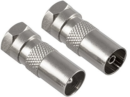 POPPSTAR 2x SAT Adapter Koax Antenne (F-Stecker, 1x auf IEC Antennenstecker, 1x auf Antennenbuchse), Coax Kupplung für Koaxialkabel - Antennenkabel, silbern