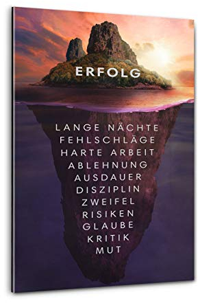 Hustling Sharks® Motivationsbilder als XXL Wandbild Insel des Erfolgs - Hochformat (Acrylglasbild, 60 x 90 cm), Bilder Büro, Erfolg Bild, Bilder mit Sprüchen, Wanddeko Büro