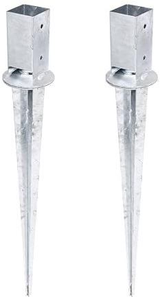 Alberts 208011 Ancre à enfoncer | pour poteau en bois carrés| galvanisée à chaud | 71 x 71 mm | longueur totale 900 mm | Set de 2 pièces
