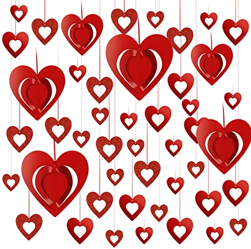 SHYOSUCCE Decorazione di San Valentino, 46 Ghirlanda di Cuori, Spirale di Cuore Rosso 3D, Striscione Appeso per Matrimonio, Compleanno, Fidanzamento, Laurea, Anniversario